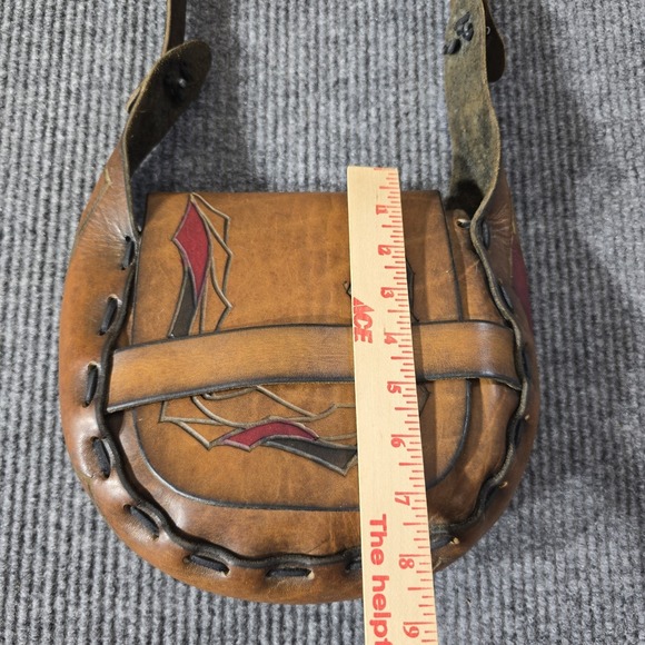 Handmade Tooled Leather Crossbody Saddle Bag Purse Brown Western Boho - Picture 8 of 13